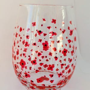 Hand Painted Stemless Wine Glass; Poppy