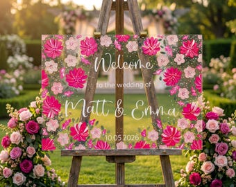 Custom Wedding Welcome Sign, Personalised Hand Painted Floral Sign, Event Decor
