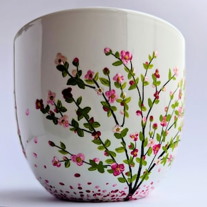 Hand Painted Cappuccino Mug, Cherry Blossom