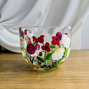 Hand Painted Glass Cappuccino Mug, Wildflower