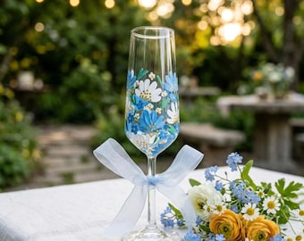 Hand Painted Floral Champagne Flute, Personalized Wedding Toasting Glass, Bridesmaid Proposal Gift