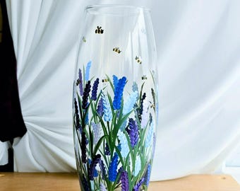 Hand Painted Vase: Lavender and bee