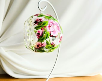 手描きの花柄ティーライトホルダー：ユニークなガラスキャンドルホルダー
