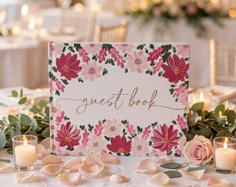 Personalised Hand Painted Floral Wedding Guest Book, Custom Decor