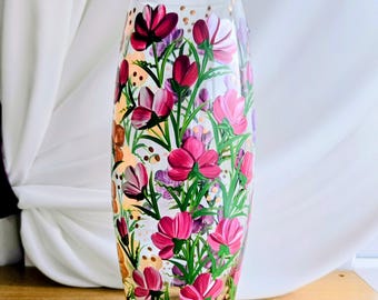 手描き花柄ガラス花瓶 手描きガラス花瓶、青い花柄 - Etsy 日本