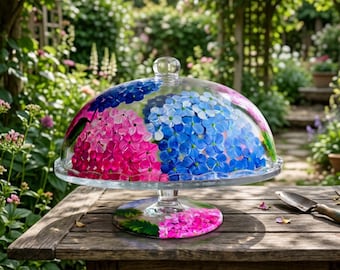 Hand Painted Hydrangea Cake Stand