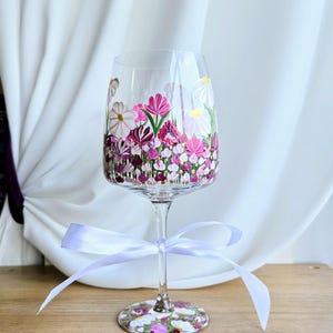 Hand Painted Wine Glass - Beautiful Pinks Floral Design, Perfect Mothers Day Gift , Unique Glass, Gift for Wine Lovers & Nature Enthusiasts