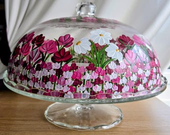Hand Painted Pink Floral Cake Stand