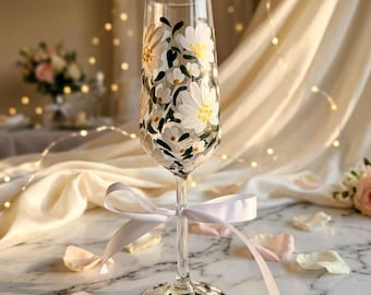 Hand Painted Floral Champagne Flute, Personalized Wedding Toasting Glass, Bridesmaid Proposal Gift