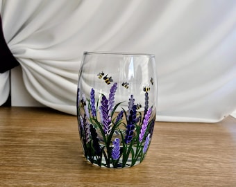Hand Painted Bumblebee Lavender  Mixer Glass: Bespoke Design