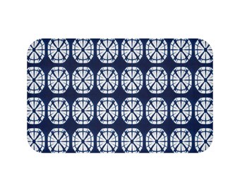 Japanese Shibori Indigo Bath Mat - Navy Blue Tie-Dye Pattern, Boho Bathroom Rug, Artisan Style, Non-Slip Bath Rug, Spa Bathroom Decor