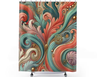 Rideaux de douche tourbillons, Décoration de salle de bain colorée, Rideaux en tissu aux couleurs vives, Accessoires de maison uniques, Rideau de bain au design abstrait
