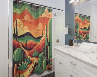 Desert Oasis Shower Curtain, Boho Bathroom Decor, Southwestern Style, Gift for Housewarming, Unique Bathroom Accessories