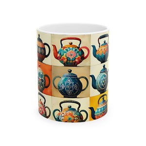 Teapot Mug, Little Teapots Mug, Boho Ceramic Mug, Eclectic Teatime Cup, Tea Lover Gift, Unique Tea Mug, Artistic Kitchen Decor, Vintage