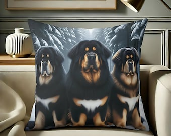 Tibetan Mastiff Snow Dogs Pillow, Decorative Throw Cushion for Home Decor, Pet Lover Gift, Living Room Accents, Dog-Themed Decorative Pillow