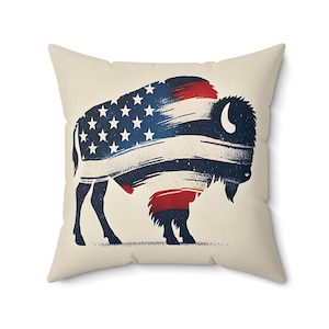 American Bison Decorative Pillow, Rustic Home Decor, USA Pride Cushion, Throw Pillow for Living Room, Independence Day Decoration