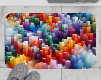Colorful Abstract Bath Mat, Vibrant Home Decor for Bathroom, Artistic Shower Rug, Bright Interior Accent, Gift for Art Lovers