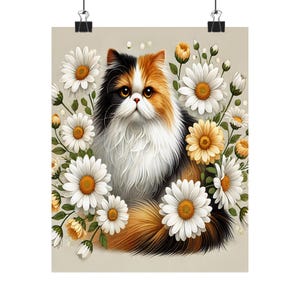 Floral Cat Art Print, Whimsical Home Decor, Cat Lover Gift, Matte Vertical Posters, Kitten Wall Art, Cute Animal Decor