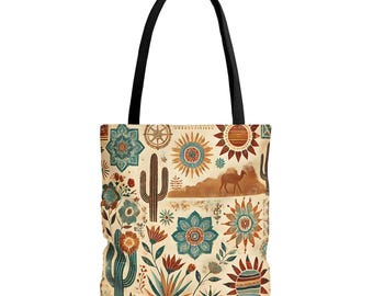 Southwestern Desert Floral Tote Bag | Cactus Camel Pattern, Ladies Handbag, Womens Shopper