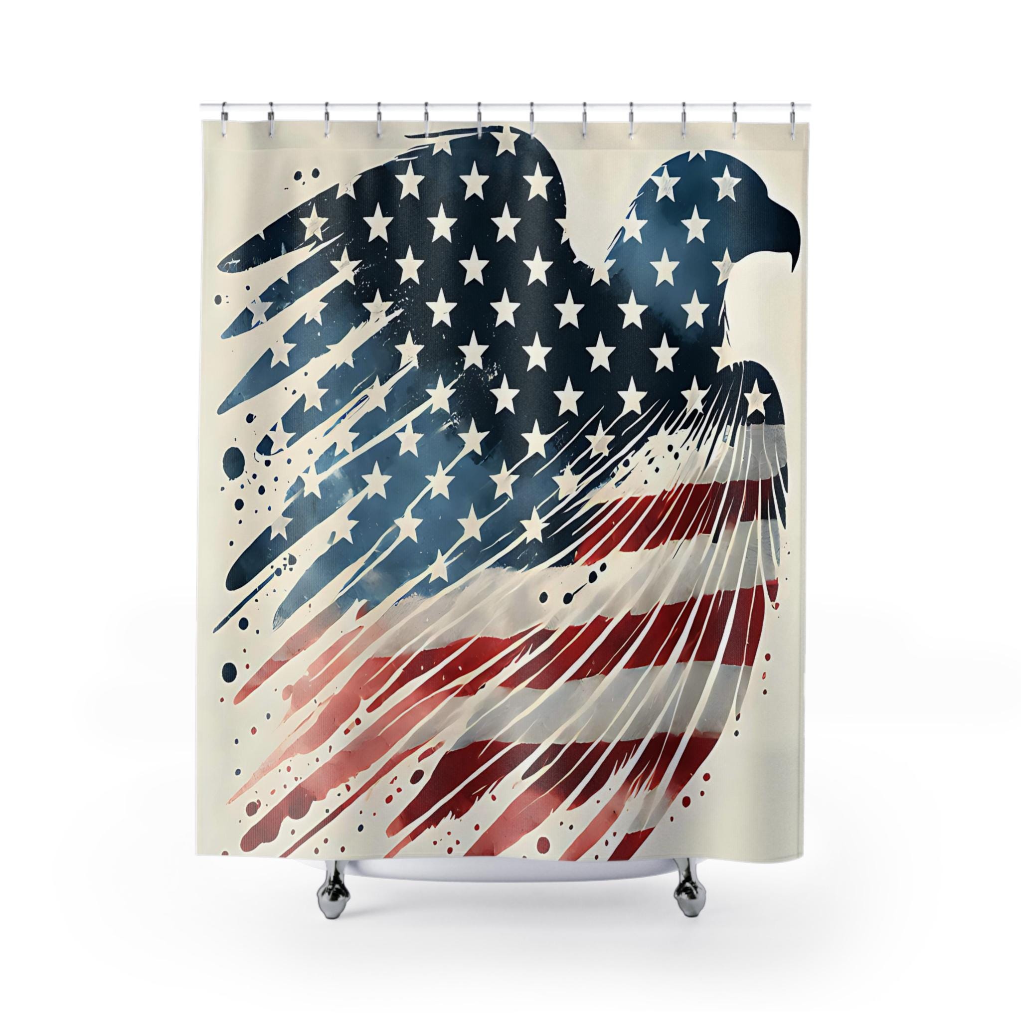 Tititex USA-Flagge Duschvorhang – 178x178 Cm, Wasserdicht, Mit 12 Haken, Patriotische Deko