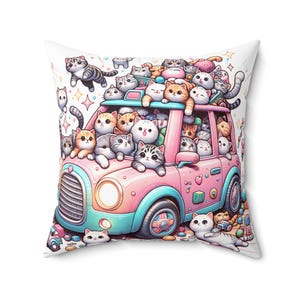 Cute Cat Car Pillow, Cozy Home Decor, Cat Lover Gift, Kawaii Throw Pillow, Pet-Themed Room Accent