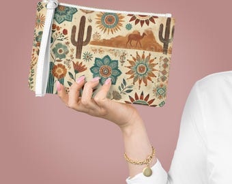 Southwestern Desert Floral Clutch Bag | Cactus, Camel, Boho Pattern, Ladies Purse