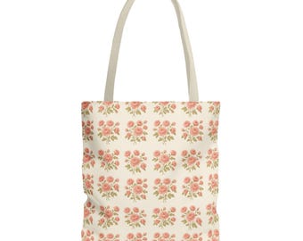 Vintage Rose Repeat Pattern Tote Bag | Floral All-Over Print, Ladies Tote