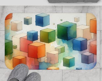 Colorful Geometric Bath Mat, Abstract Design, Home Decor, Bathroom Accents, Housewarming Gift, Art-Inspired Design