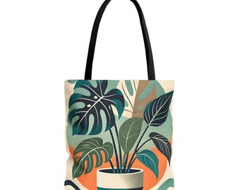 Tote Bag, Tropical Plant Tote, Eco-Friendly Shopping Bag, Boho Chic Design, Perfect Gift for Nature Lovers, Ideal for Travel