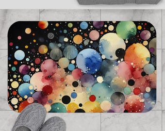 Colorful Cosmic Bath Mat, Vibrant Bathroom Decor, Bohemian Shower Mat, Unique Gift for Space Lovers, Festival Vibes