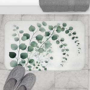 Elegant Greenery Bath Mat, Stylish Bathroom Rug, Leaf Design Mat, Eco-Friendly Decor, Perfect for Home and Gifts