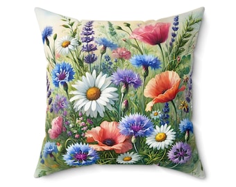 Wildflower Throw Pillow - 18 x 18 & 20 x 20 Floral Cushion for Home Decor