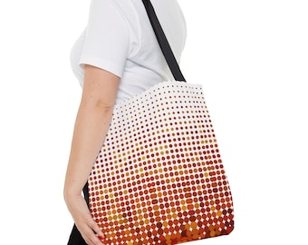 Oranje draagtas met halftoonverloopstippels | Retro polkapatroon, damestas, dameshandtas