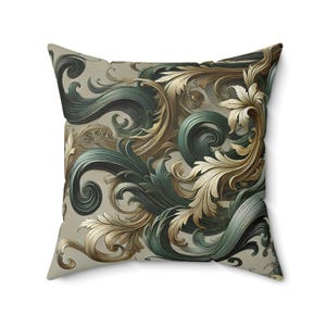 Gold und Grün Barock Dekokissen, 18 x 18 & 20 x 20, Elegantes verziertes Kissen, Luxus-Wohnkultur-Akzent