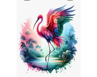Tropical Flamingo Wall Art Print, Colorful Flamingo Poster, Home Decor, Gift for Nature Lovers, Summer Vibes Decor, Handmade Art
