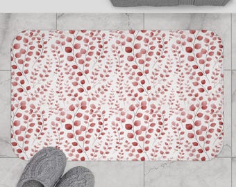 Red Botanical Print Bath Mat - Soft, Non-Slip, Stylish Decor for Your Bathroom, Home Spa, Gift for Housewarming, Relaxation, Vintage Style