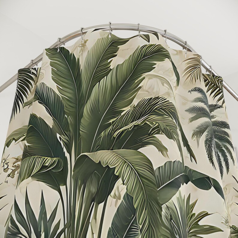Tropical Paradise Shower Curtain - Boho Bathroom Decor, Jungle Vibes, Nature-Themed Gift, Summer Bathroom Accessory, Eco-Friendly Design image 2