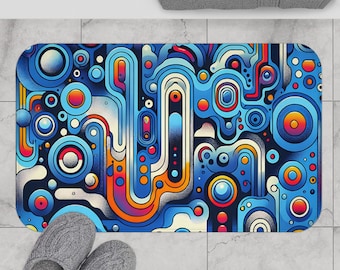 Retro Colorful Bath Mat, Funky Bathroom Decor, Unique Gift for Home, Vibrant Floor Mat for Modern Style, Groovy Bath Rug