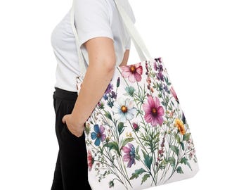 Floral Tote Bag, Botanical Shopping Bag, Eco-Friendly Handbag, Spring Gift, Nature Lover Purse