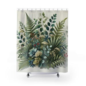 Botanical Shower Curtain, Tropical Home Decor, Nature-Inspired Bathroom Accessory, Plant Lovers Gift, Botanical Print Curtain