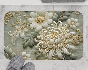 Elegant Floral Bath Mat - Soft and Stylish Bathroom Décor, Floral Home Decor, Comfort Rug, Gift for Housewarming