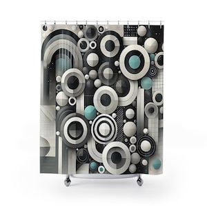 Abstract Elements Design Shower Curtain, Modern Bathroom Decor, Contemporary Bath Curtain, Unique Pattern Shower Curtain, Artistic Fabric