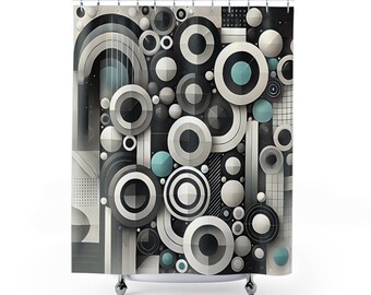 Abstract Elements Design Shower Curtain, Modern Bathroom Decor, Contemporary Bath Curtain, Unique Pattern Shower Curtain, Artistic Fabric