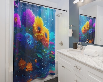 Vibrant Floral Shower Curtains, Cozy Bathroom Decor, Colorful Home Accent, Floral Print, Gift for Nature Lovers