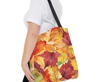 Draagtas herfstwaterverfbladeren | Draagtas met herfstbladpatroon, weekendtas, boodschappentas