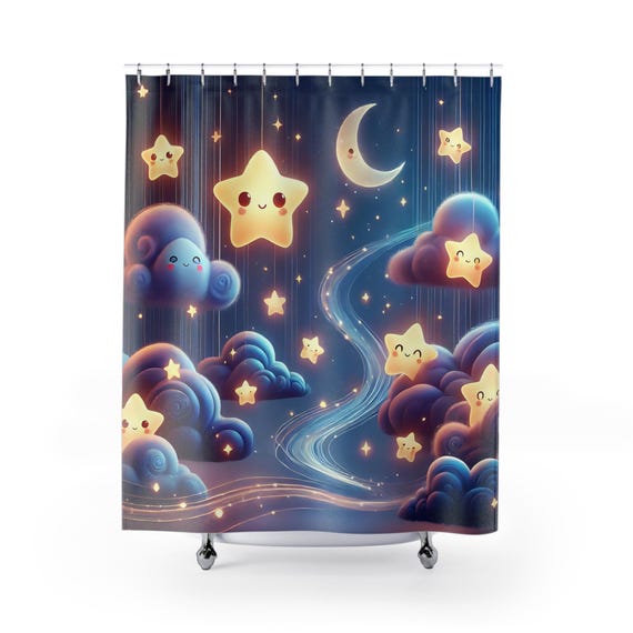 AZHM Sternennacht Duschvorhang-Set – Galaxie Design, 4-teilig Mit Teppich & Haken, Fürs Badezimmer