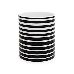 Contemporary Style Ceramic Mug, Black and White Stripe Mug for Coffee Lovers, Kitchen Decor, Gift for Him/Her, Office Mug, Tea Cup