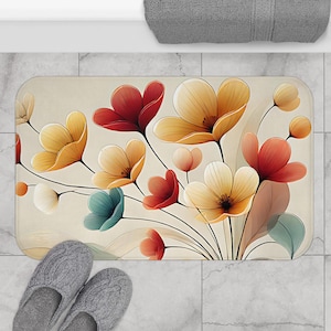 Floral Bathroom Mat - Artistic Flower Design, Non-Slip Bath Rug, Home Decor, Spa Gift, Vibrant Colors, Floral Bath Decor
