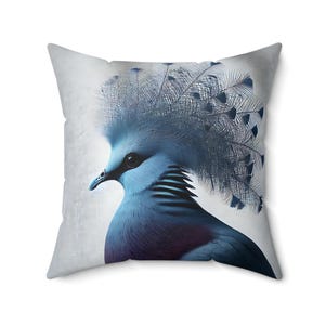 Elegant Victoria Crowned Pigeon Blue Bird Throw Pillow - 18 x 18 & 20 x 20 Decorative Cushion for Home