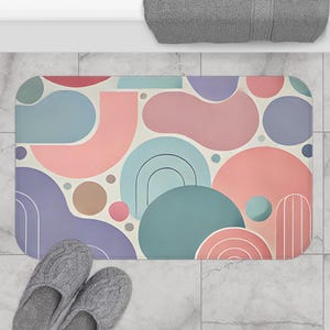 Boho Chic Bath Mat, Colorful Abstract Design, Bathroom Decor, Gift for Her, Modern Home Accessory, Self-Care Essentials